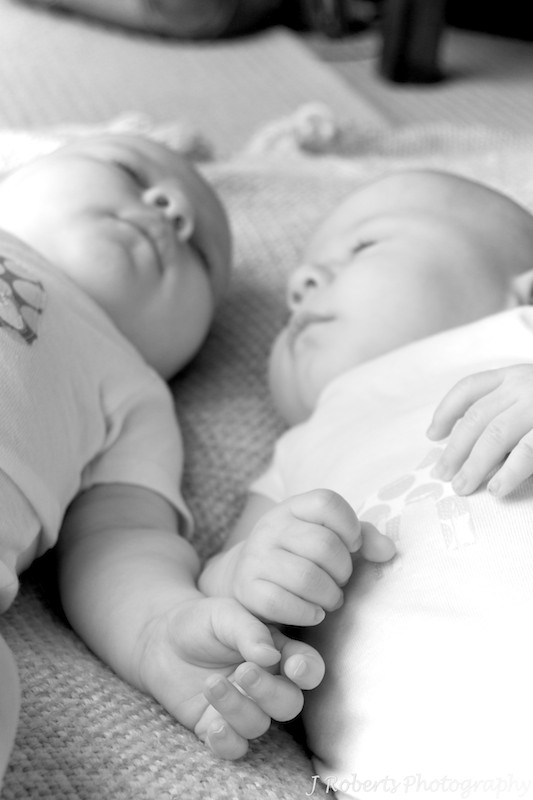 sleeping twins B&W - family portrait photography sydney